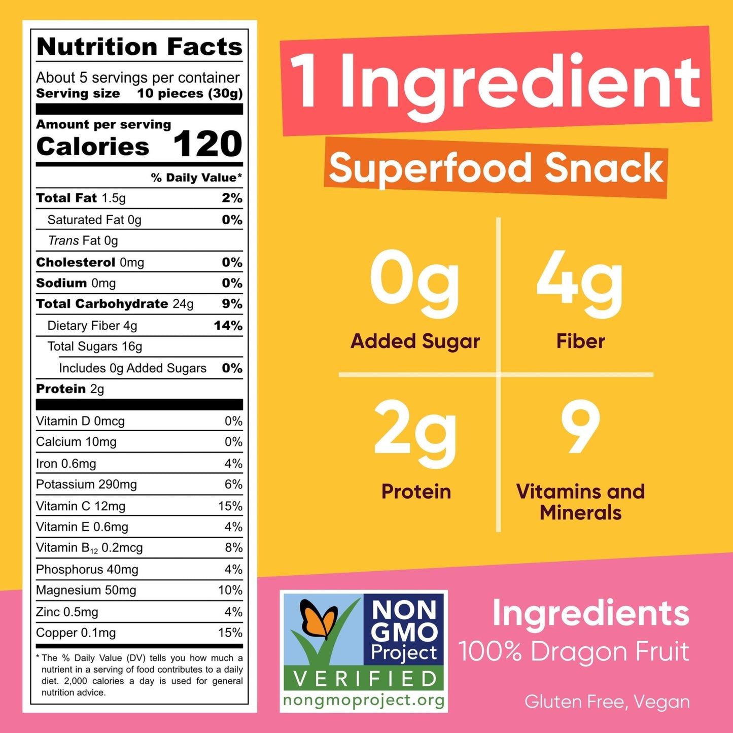 Yammy Dried Dragon Fruit Chips (5.6 oz Sharing Size) - Yammy 1 Ingredient Superfood Snacks