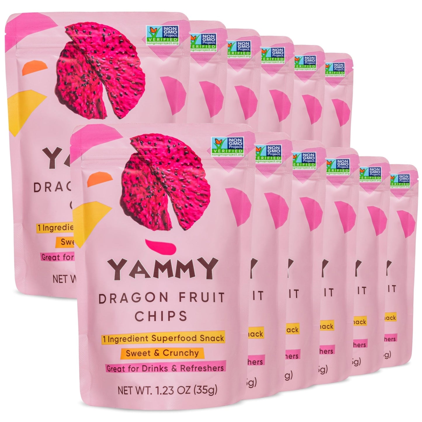 Yammy Dried Dragon Fruit Chips Snack Size 1.23 oz - Yammy 1 Ingredient Superfood Snacks