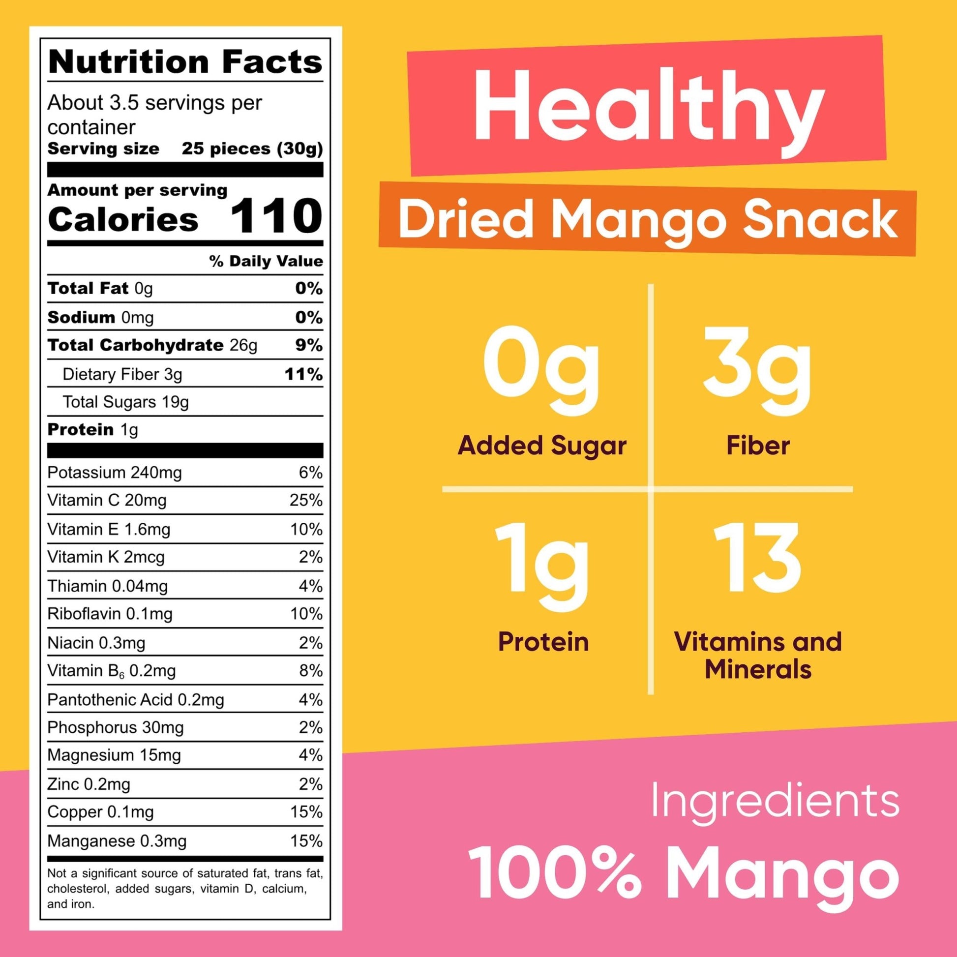 Yammy Dried Mango Chips (3.9 oz Sharing Size) - Yammy 1 Ingredient Superfood Snacks