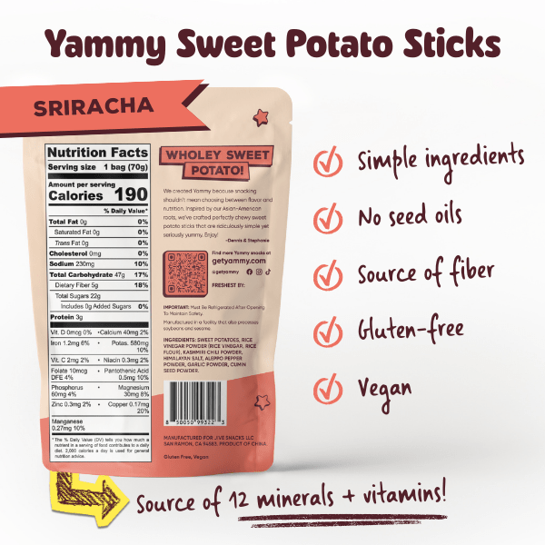 Sriracha Dried Sweet Potato Sticks – Soft & Chewy Asian Snack - Yammy Snacks
