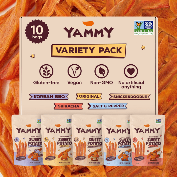 Yammy Chewy Dried Sweet Potato Sticks Variety Pack (Pack of 10) - Yammy Snacks
