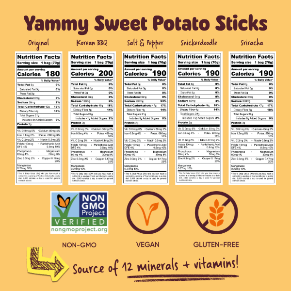Yammy Chewy Dried Sweet Potato Sticks Variety Pack (Pack of 10) - Yammy Snacks