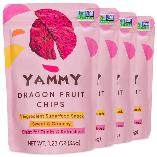 Yammy Dried Dragon Fruit Chips Snack Size 1.23 oz - Yammy 1 Ingredient Superfood Snacks