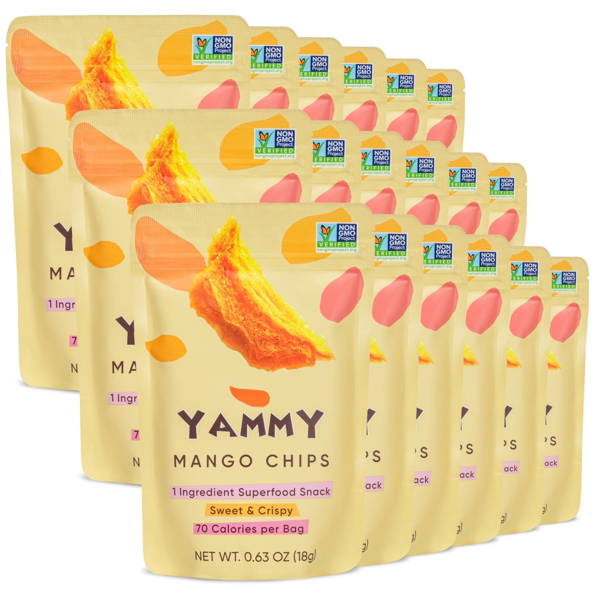 Yammy Dried Mango Chips (0.63 oz Snack Size) - Yammy 1 Ingredient Superfood Snacks