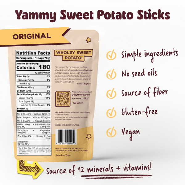 Yammy Original Dried Sweet Potato Sticks (5 - Pack) – Soft & Chewy Asian Snack - Yammy Snacks